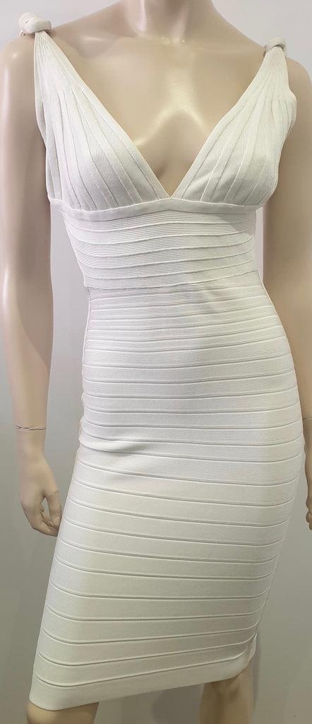 HERVE LEGER White V Neckline Sleeveless Open Back Bandage Bodycon Mini Dress M