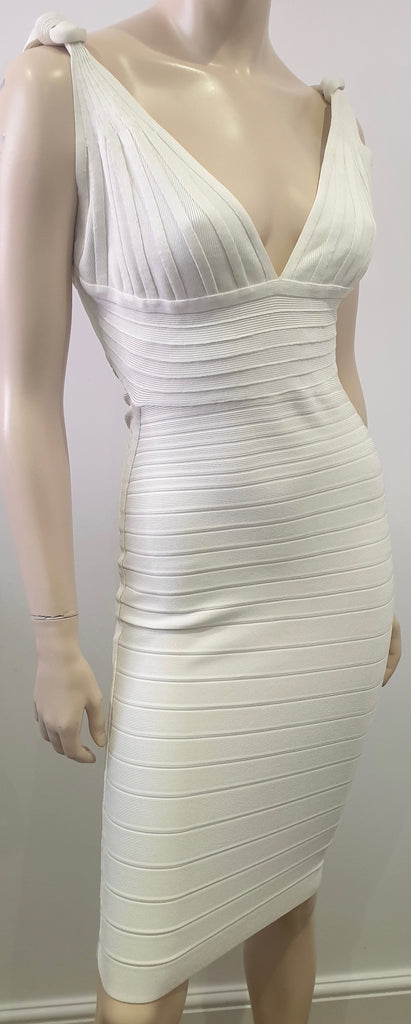 HERVE LEGER White V Neckline Sleeveless Open Back Bandage Bodycon Mini Dress M