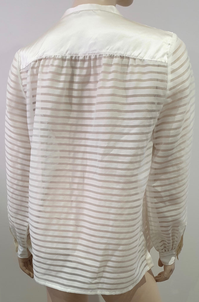 PAUL & JOE Cream Sheer Stripe Round Neck Long Sleeve Blouse Shirt Top 3 / L