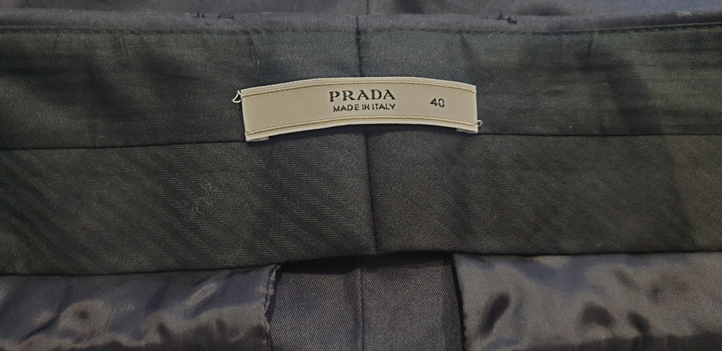 PRADA Women's Navy Blue Cotton Stretch Straight Leg Casual Trousers Pants 40 UK8