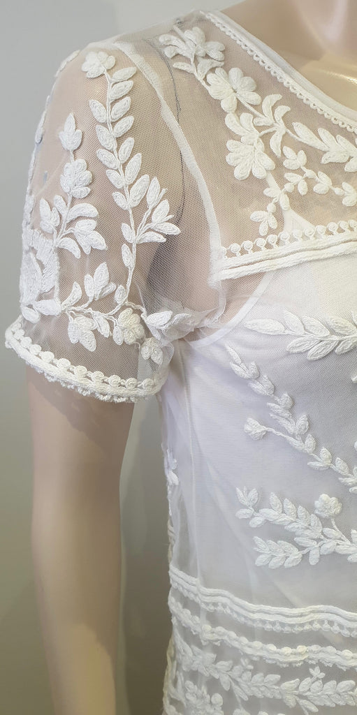 RALPH LAUREN DENIM & SUPPLY White Sheer Embroidered Short Sleeve Mini Dress M