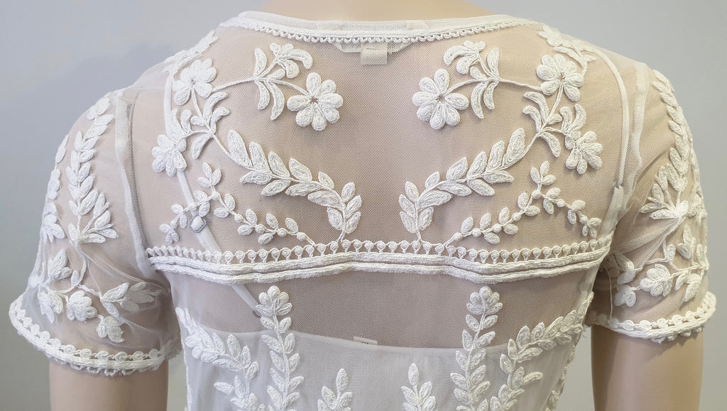 RALPH LAUREN DENIM & SUPPLY White Sheer Embroidered Short Sleeve Mini Dress M