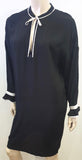 CUSTOMMADE Black Round Tie Neckline Long Sleeve Formal Tunic Dress 40 UK12