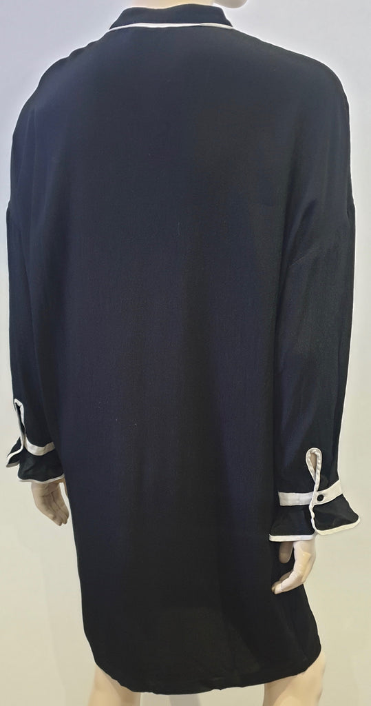 CUSTOMMADE Black Round Tie Neckline Long Sleeve Formal Tunic Dress 40 UK12
