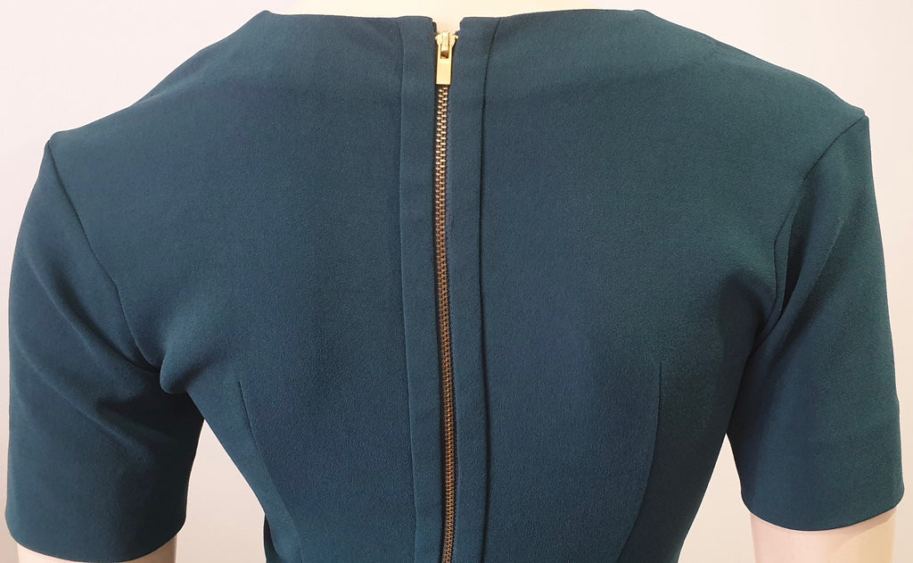 DVF DIANE VON FURSTENBERG Emerald Green V Neck Short Sleeve Pencil Dress UK6