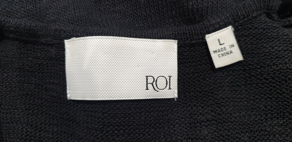 ROI Black Cotton Blend Semi Sheer Knitwear Sleeveless Vest Tank Sweater Top L