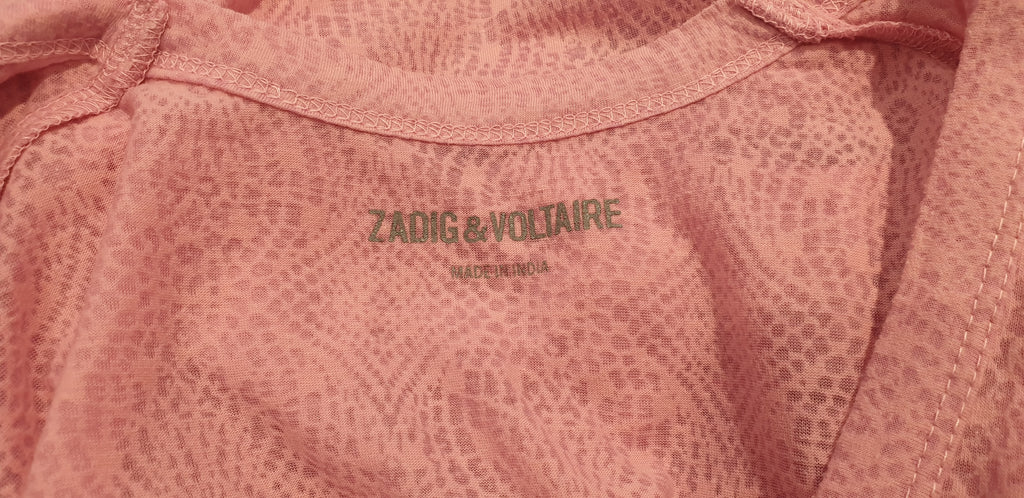 ZADIG & VOLTAIRE Pink WASSA BURN Geometric Pattern Short Sleeve T-Shirt Tee Top