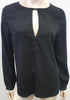 BLAQUE LABEL Womens Black Round Keyhole Neckline Long Sleeve Formal Blouse Top M