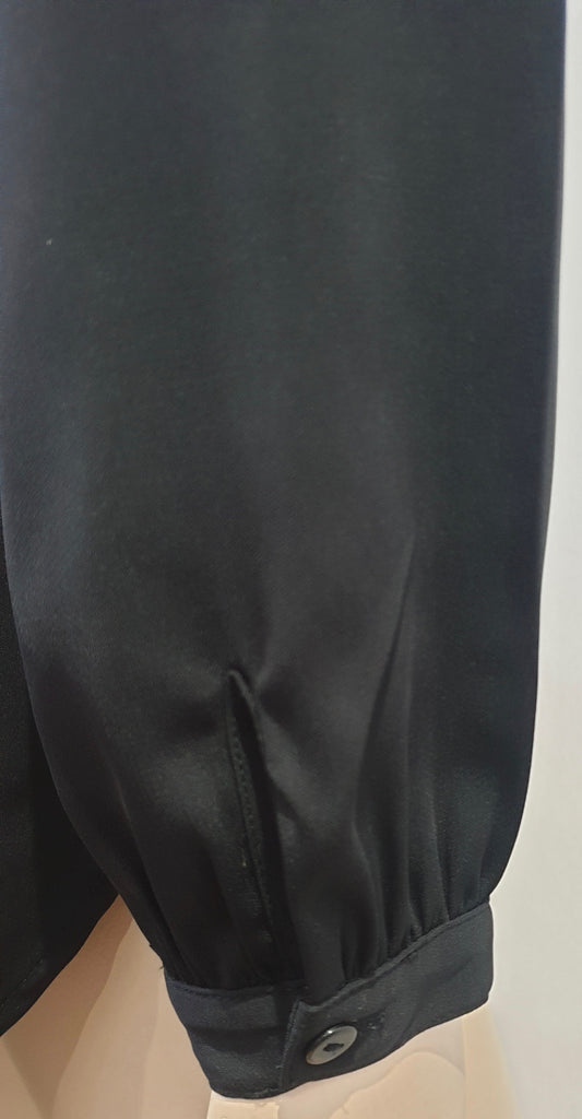 BLAQUE LABEL Womens Black Round Keyhole Neckline Long Sleeve Formal Blouse Top M