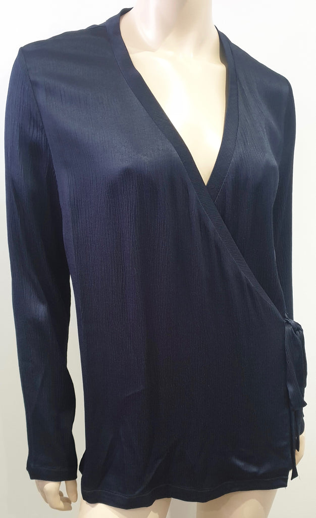 SAMSOE & SAMSOE Sapphire Blue V Neck Pleat Fabric Tie Waist Blouse Top S BNWT