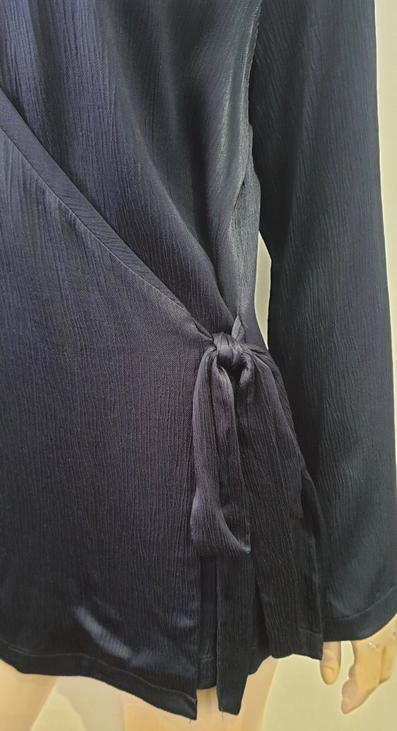 SAMSOE & SAMSOE Sapphire Blue V Neck Pleat Fabric Tie Waist Blouse Top S BNWT
