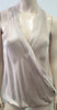 RAMY BROOK Beige Silk Cross Over Fray Edge V Neckline Sleeveless Blouse Top L