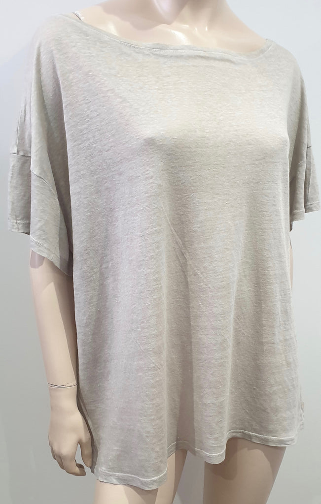 CP SHADES Women's Grey Linen Wide Scoop Neck Short Sleeve T-Shirt Tee Top M