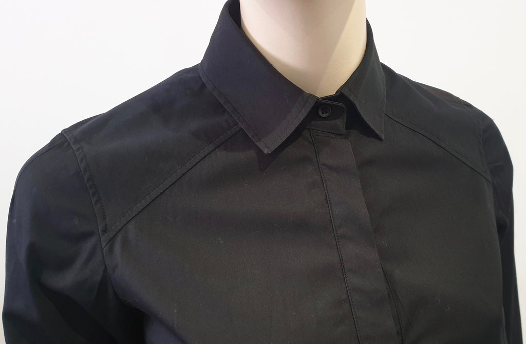 GIVENCHY PARIS Black 100% Cotton Pleated Long Sleeve Blouse Shirt Top 38 UK10