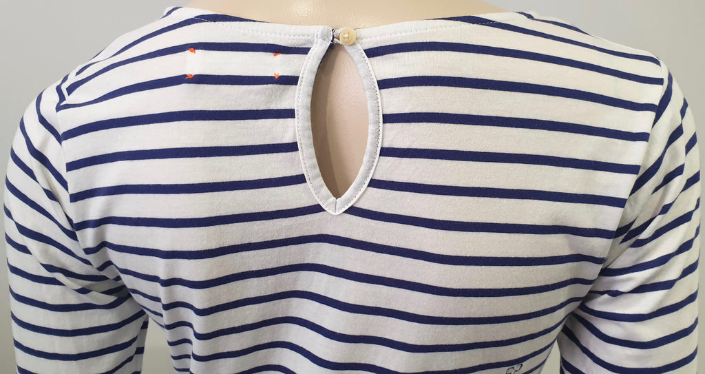 CHINTI & PARKER White Navy Stripe Cotton Long Sleeve Mini T-Shirt Sweater Dress