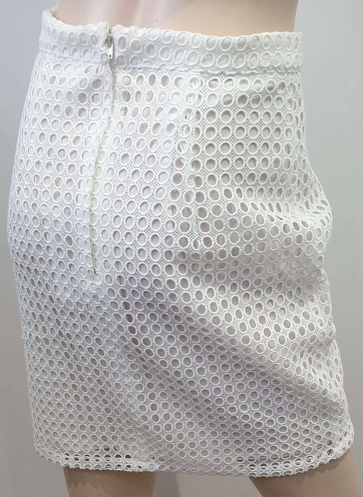 MONKI Women's White Lace Embroidery Lined Summer Pencil Skirt 38 UK10 BNWT