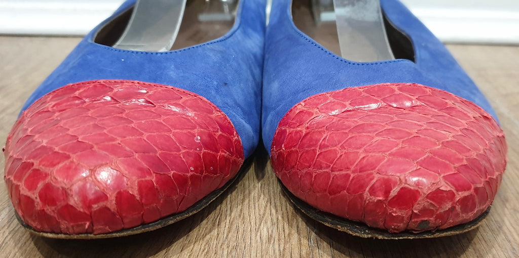 BALLY Women's Blue Red Green Suede & Leather Flat Ballerina Pumps Shoes UK7.5