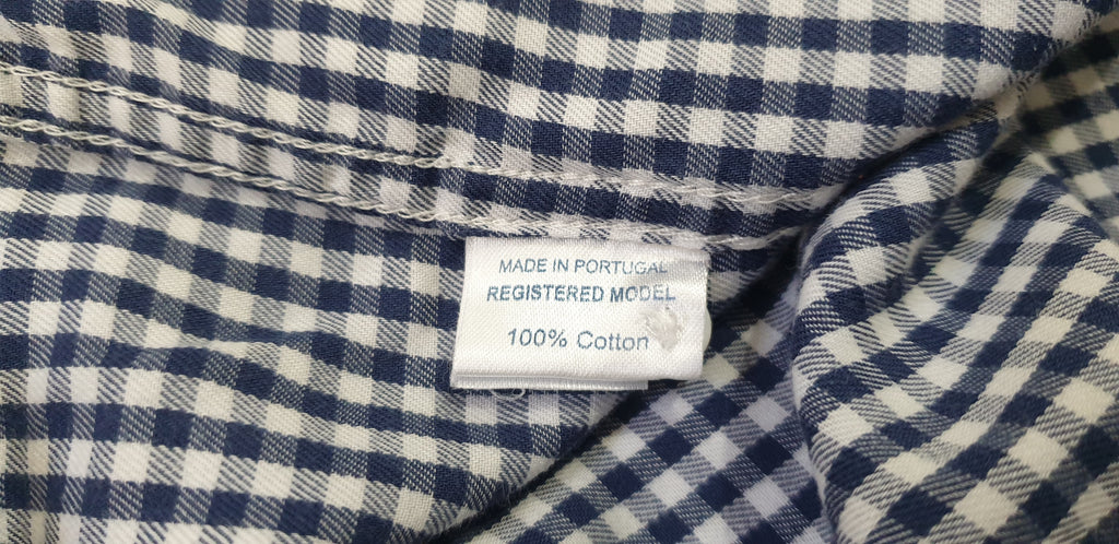 OSCAR DE LA RENTE Boy's Navy & White Check Cotton Collared Long Sleeve Shirt Top