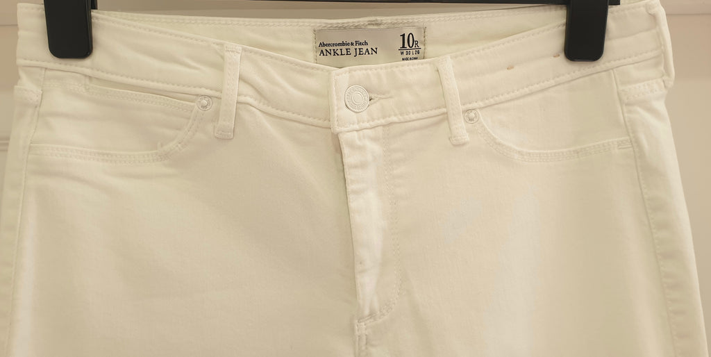 ABERCROMBIE & FITCH White Cotton Blend Ripped Crop ANKLE Jeans Pants 14R W30