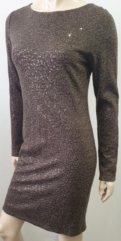 ASPESI Charcoal Grey Cotton Stretch Round Neck Long Sleeve Bodycon Maxi Dress M