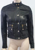 MICHAEL MICHAEL KORS Black Leather Collarless Gold Stud Zipper Biker Jacket XXS