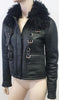 TOPSHOP Black Shearling Sheepskin Collared Buckle Detail Leather Aviator Jacket