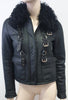 TOPSHOP Black Shearling Sheepskin Collared Buckle Detail Leather Aviator Jacket