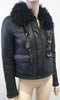 TOPSHOP Black Shearling Sheepskin Collared Buckle Detail Leather Aviator Jacket