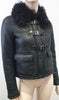 TOPSHOP Black Shearling Sheepskin Collared Buckle Detail Leather Aviator Jacket