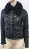 TOPSHOP Black Shearling Sheepskin Collared Buckle Detail Leather Aviator Jacket