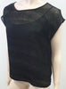 EILEEN FISHER Black Silk Blend Sheer Patterned Short Sleeve Lined Blouse Top S/P