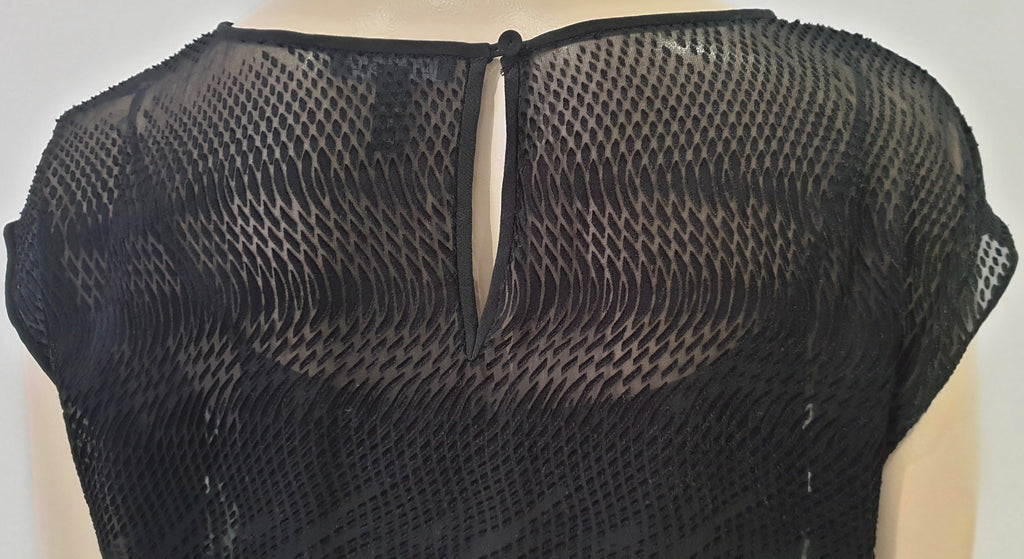 EILEEN FISHER Black Silk Blend Sheer Patterned Short Sleeve Lined Blouse Top S/P