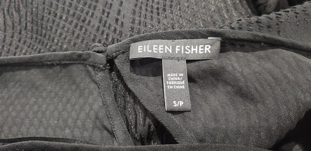 EILEEN FISHER Black Silk Blend Sheer Patterned Short Sleeve Lined Blouse Top S/P
