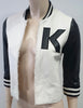 KARL LAGERFELD Winter White Textured & Black Faux Leather Trim Jacket FR34 UK6