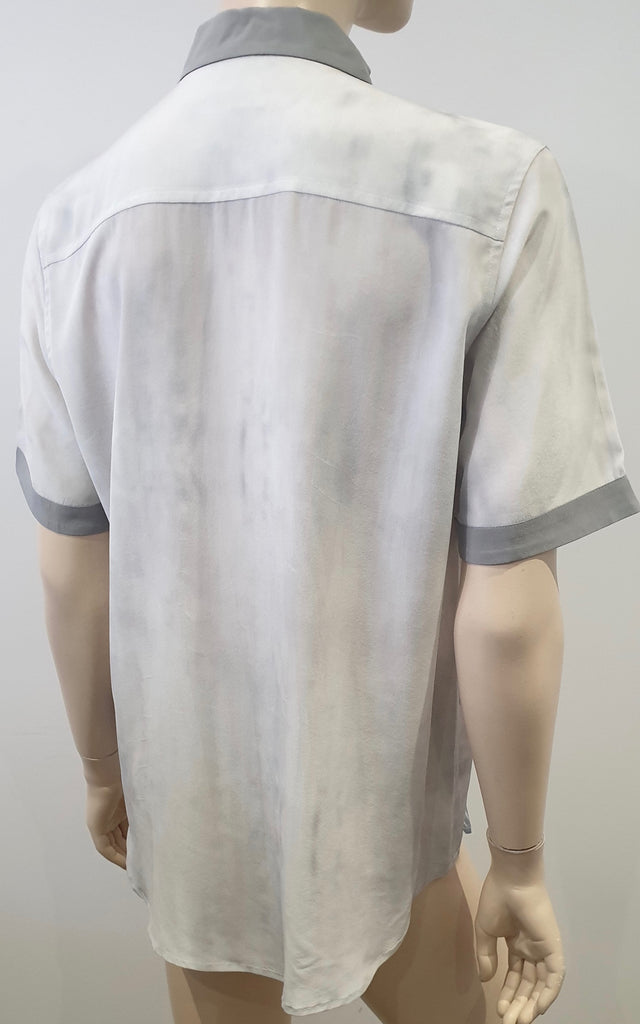 EQUIPMENT FEMME Grey Silk Floral Print Collared Short Sleeve Blouse Shirt Top S