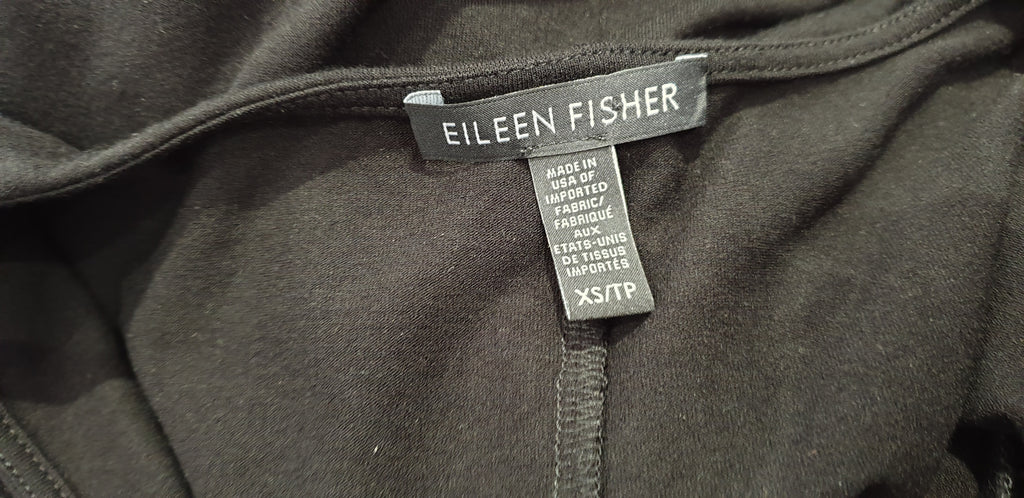 EILEEN FISHER Black Jerseywear V Neck 3/4 Sleeve Asymmetric Hemline Dress XS/TP