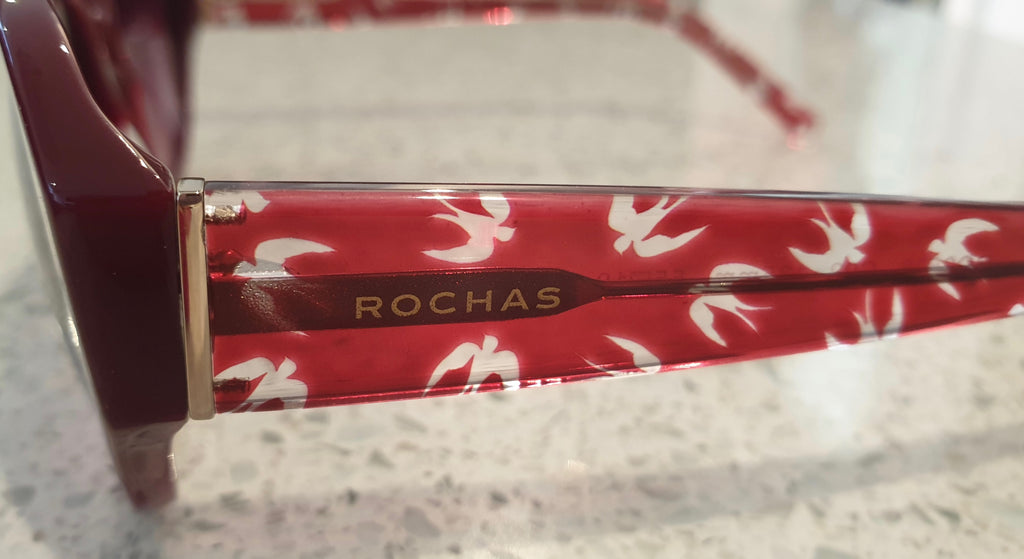 ROCHAS Women's Burgundy RO9598 Rounded Rectangular Bird Print Sunglasses