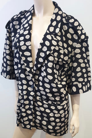 SHANGHAI TANG Black Plush Velvet High Mandarin Collar Silk Lined Jacket UK12