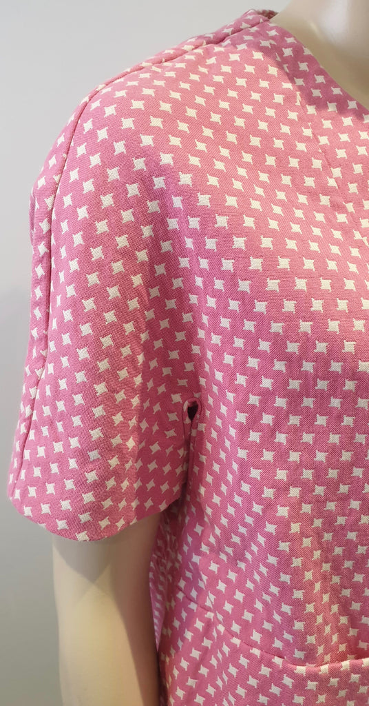 MARNI Pink & White Cotton Blend Geometric Print Short Sleeve Boxy Blazer Jacket