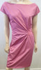 NICOLE FARHI Pink Cotton Scoop Neck Pleat Ribbon Waist Short Sleeve Pencil Dress