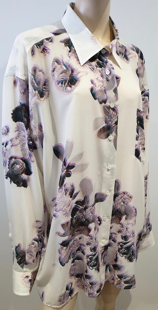 MAISON MARTIN MARGIELA White & Purple Grey Silk Floral Blouse Shirt Top 40 UK8