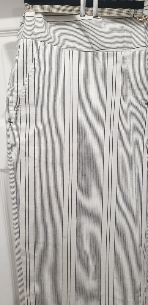 PAUL SMITH White Grey Stripe Cotton Silk Blend Wide Width Trousers Pants 44 NEW!