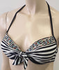 CHARMANTE Black & White Stripe Butterfly Print Top & Briefs 2 PC Bikini Set 38B