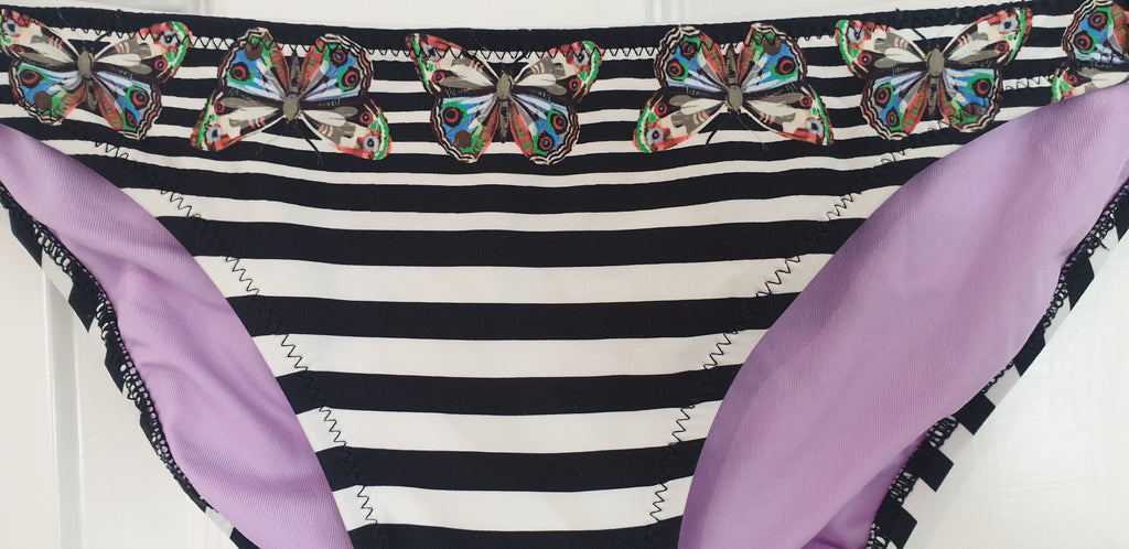 CHARMANTE Black & White Stripe Butterfly Print Top & Briefs 2 PC Bikini Set 38B
