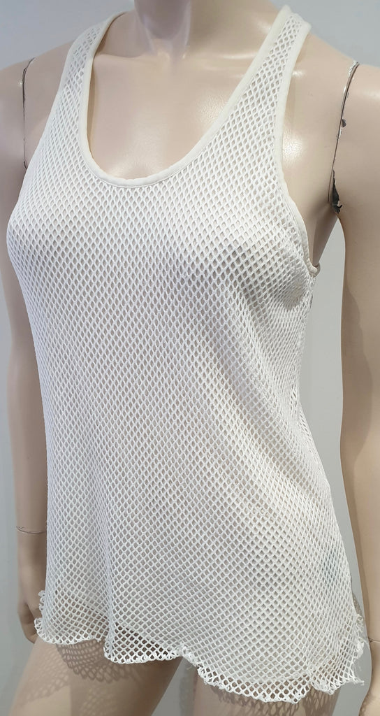 BARBARA BUI White & Cream Mesh Round Neck Racer Rear Lined Vest Tank Top M