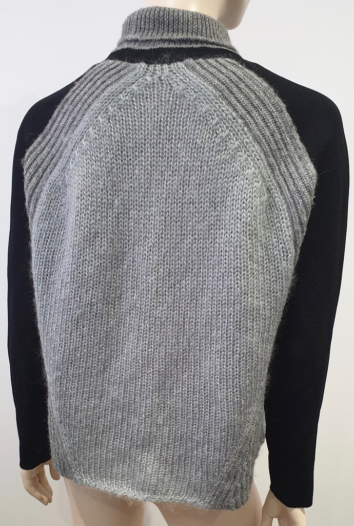 HELMUT LANG Grey & Black Chunky Rib Polo Neck Long Sleeve Jumper Sweater Top S