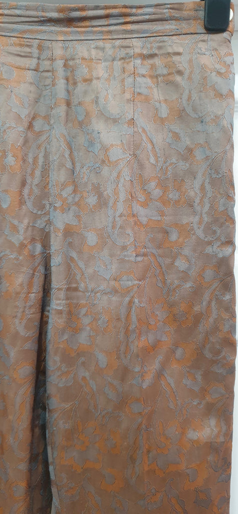 NICOLE FARHI Orange Beige Grey Silk Sheen Floral Print Tapered Trousers Pants 10