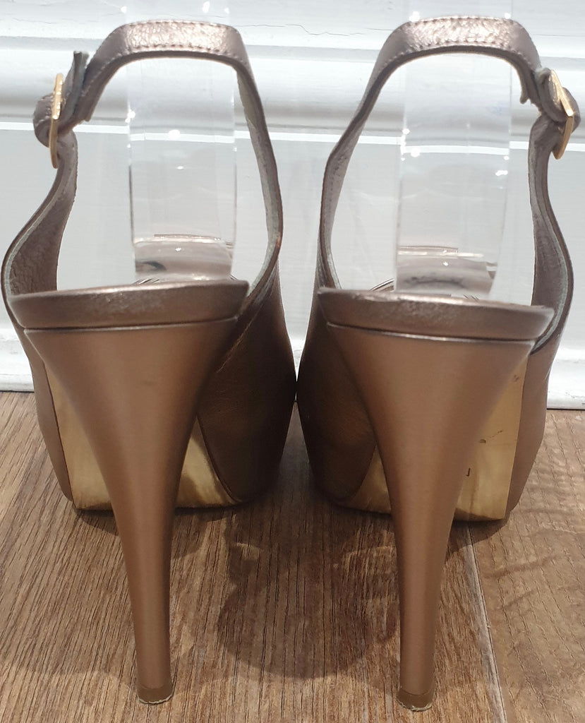 GINA Nude Metallic Leather Peep Toe Platform High Stiletto Evening Sandals Shoes