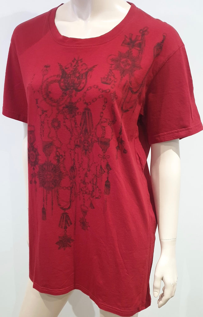 BALMAIN Menswear Burgundy Red Cotton Printed Front Short Sleeve T-Shirt Tee Top