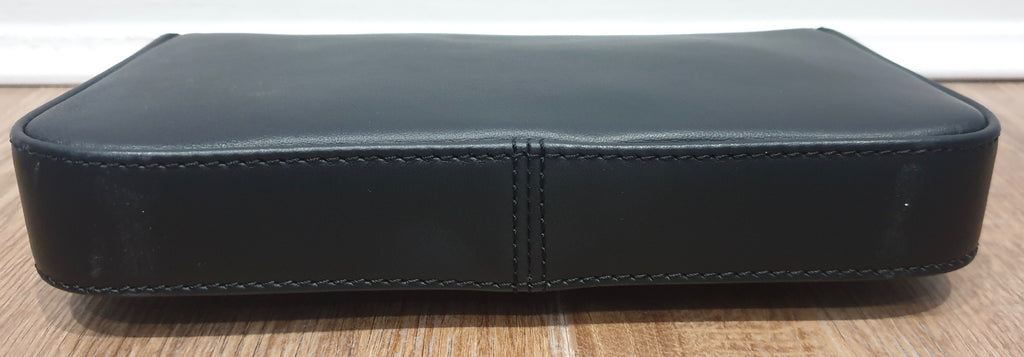 GLORIA ORTIZ Black Leather Detachable Metallic Chain Shoulder Strap Clutch Bag